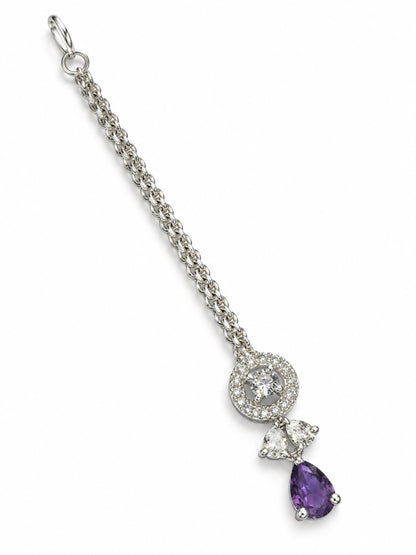 Silver Plated Purple AD Maang Tikka for Women