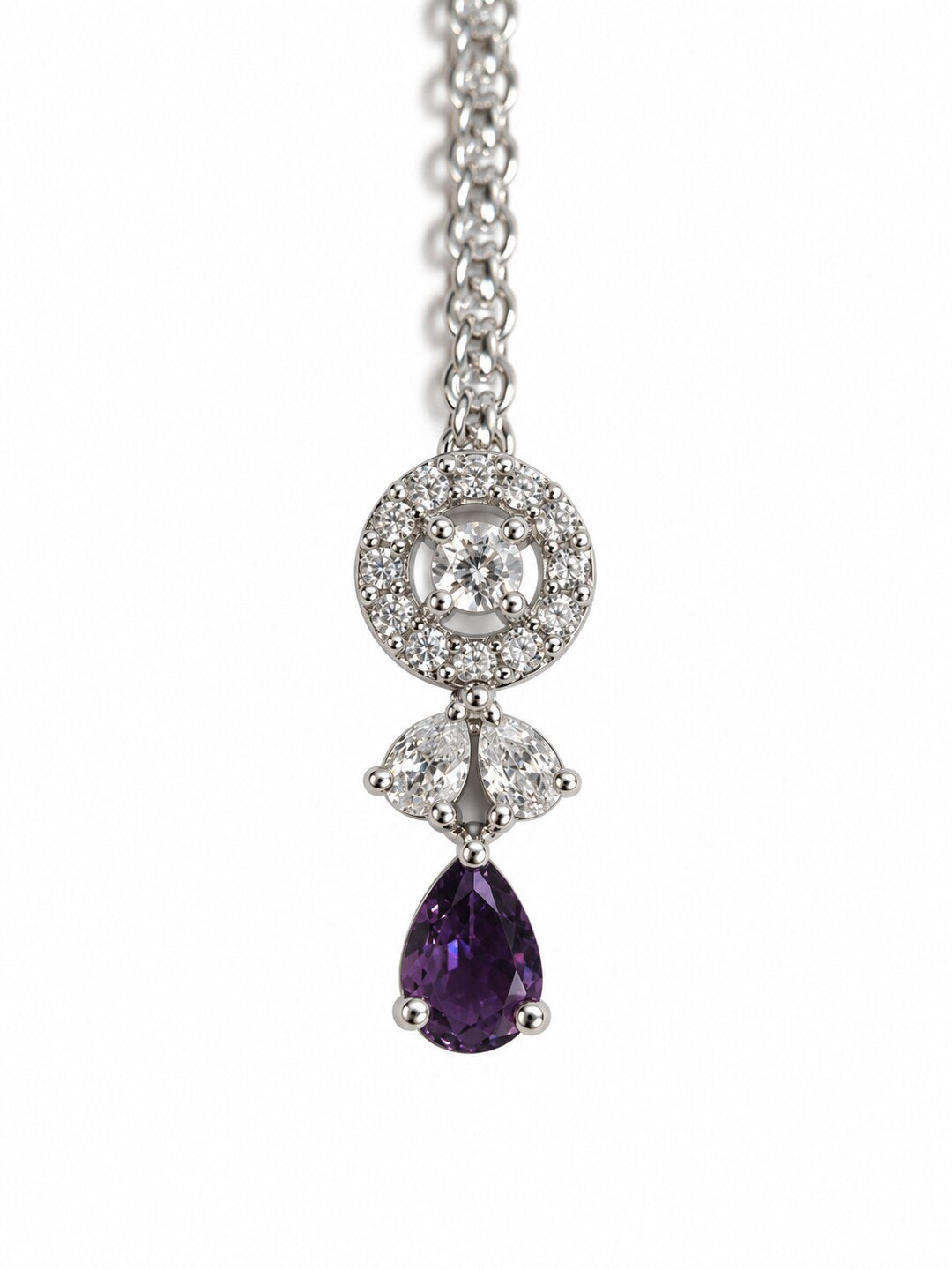 Silver Plated Purple AD Maang Tikka for Women
