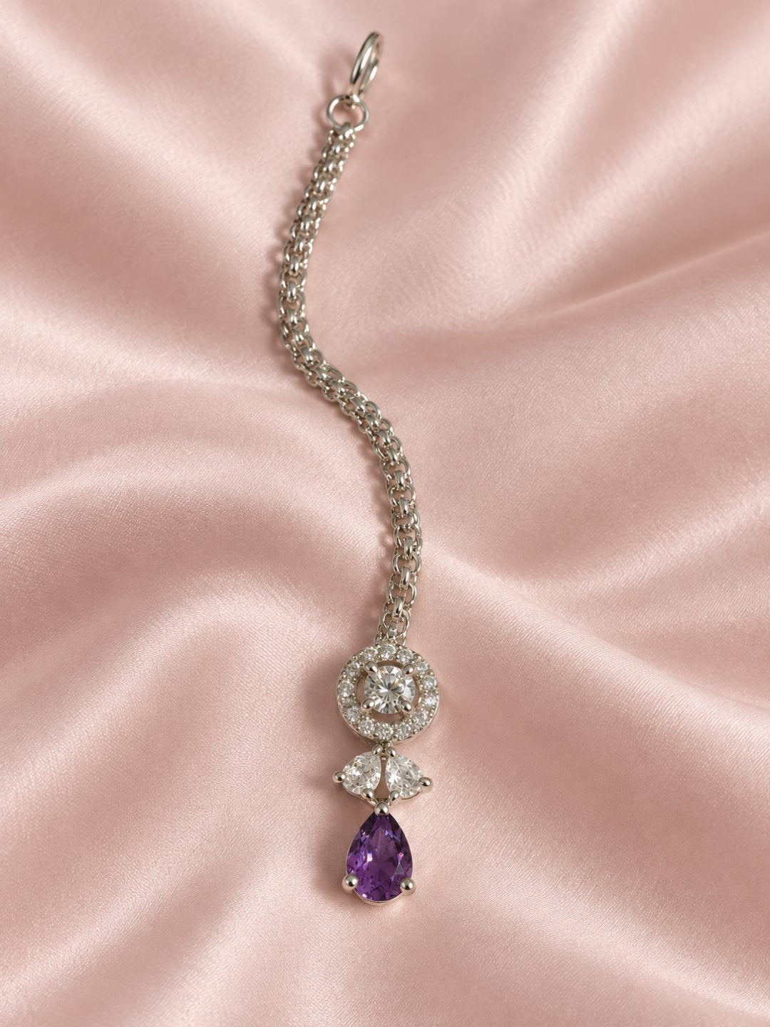 Silver Plated Purple AD Maang Tikka for Women