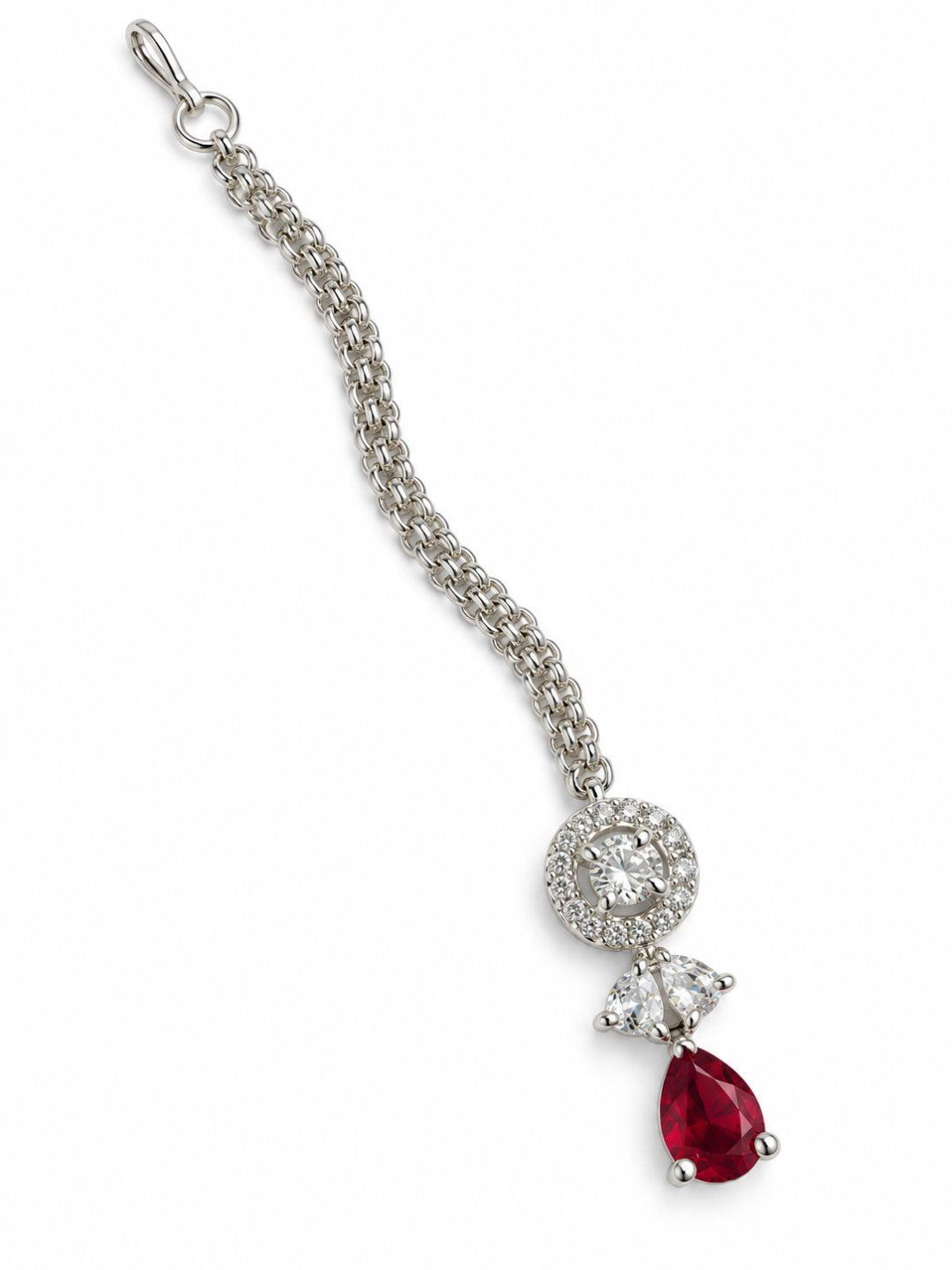 Silver Plated Red AD Maang Tikka for Women