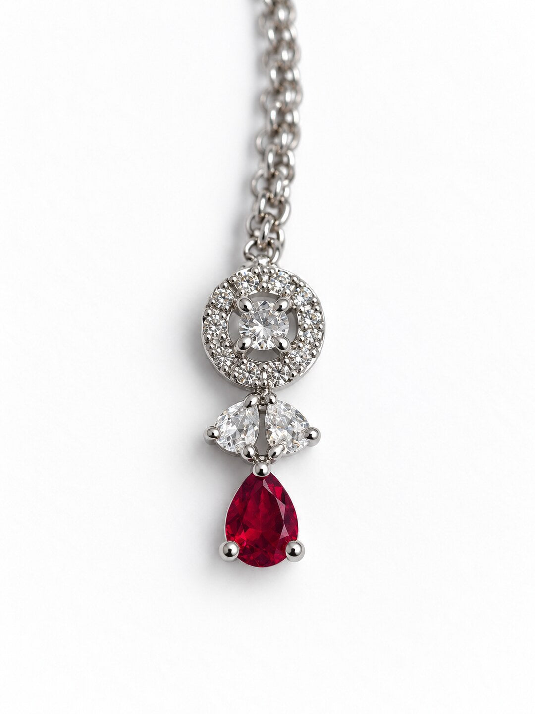 Silver Plated Red AD Maang Tikka for Women
