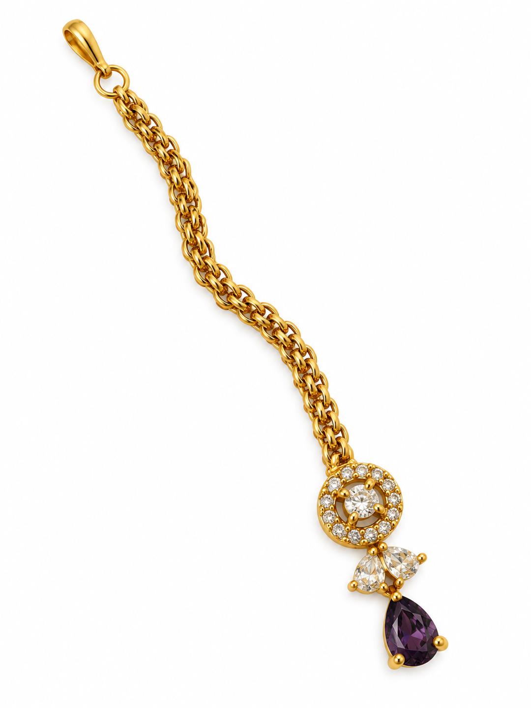 South Indian Gold Plated Purple AD Maang Tikka for Women