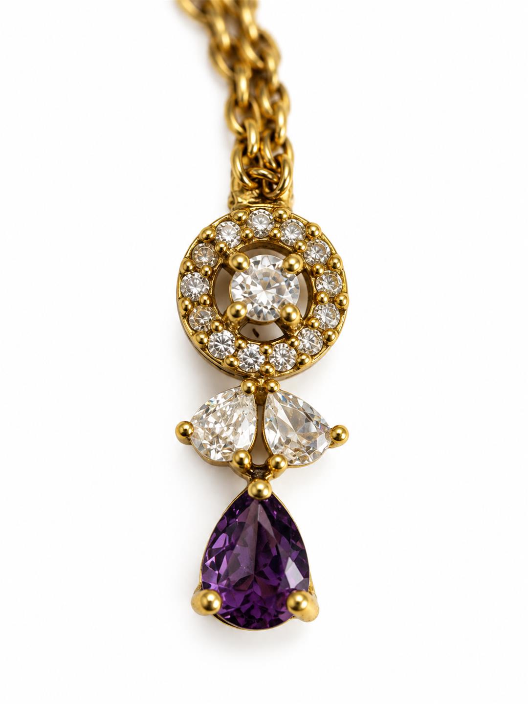 South Indian Gold Plated Purple AD Maang Tikka for Women