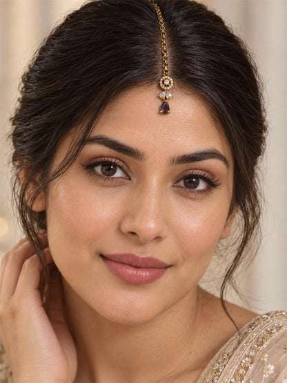 South Indian Gold Plated Purple AD Maang Tikka for Women