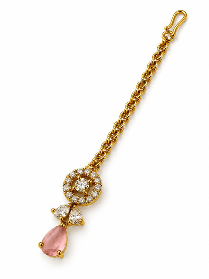 South Indian Gold Plated Pink AD Maang Tikka for Women