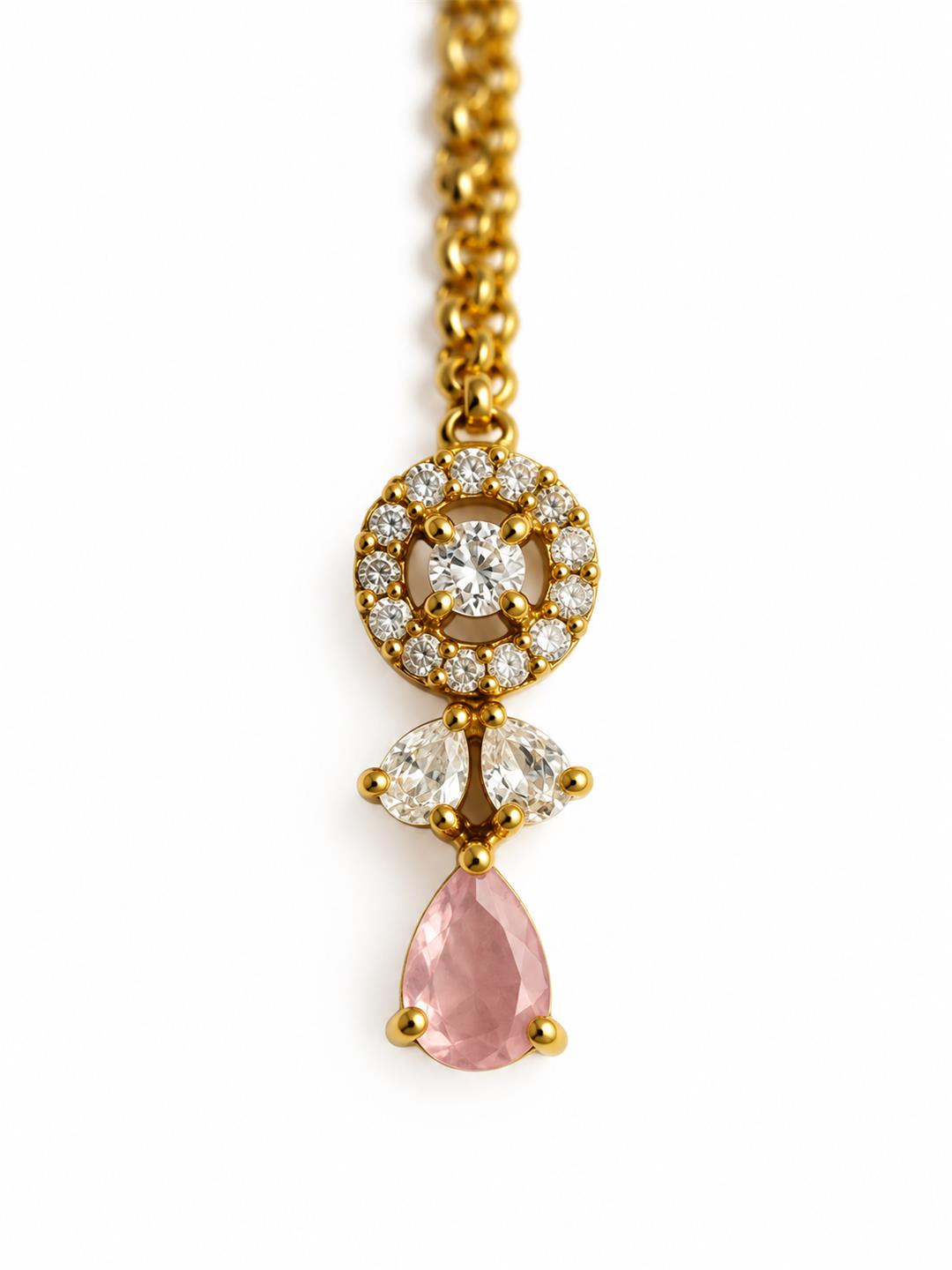 South Indian Gold Plated Pink AD Maang Tikka for Women