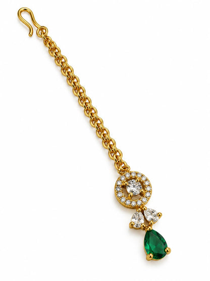 South Indian Gold Plated Green AD Maang Tikka for Women