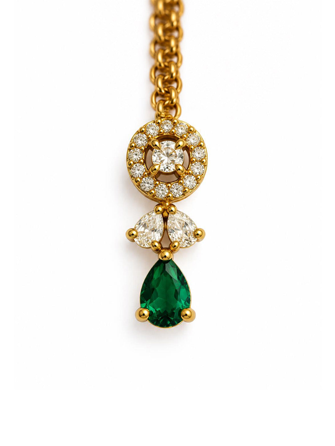South Indian Gold Plated Green AD Maang Tikka for Women