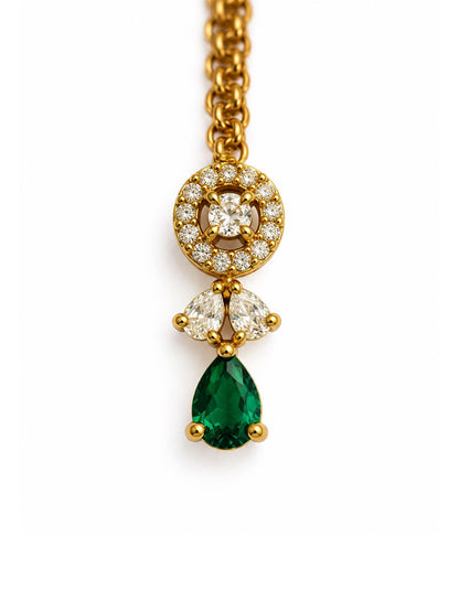 South Indian Gold Plated Green AD Maang Tikka for Women