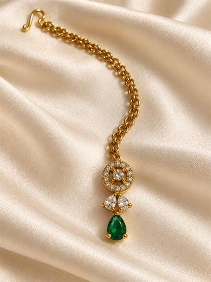 South Indian Gold Plated Green AD Maang Tikka for Women