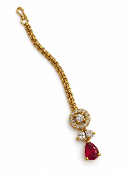 South Indian Gold Plated Red AD Maang Tikka for Women