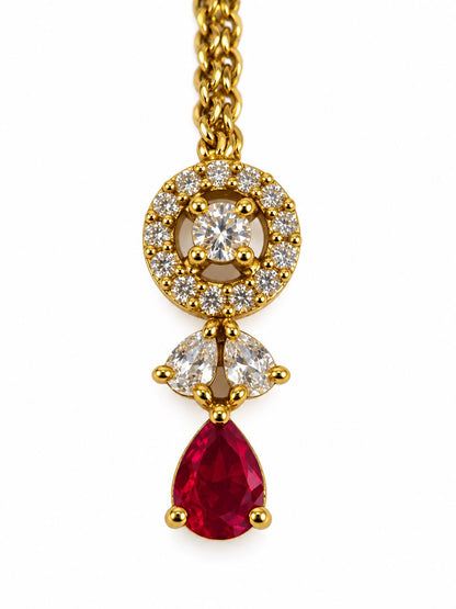 South Indian Gold Plated Red AD Maang Tikka for Women