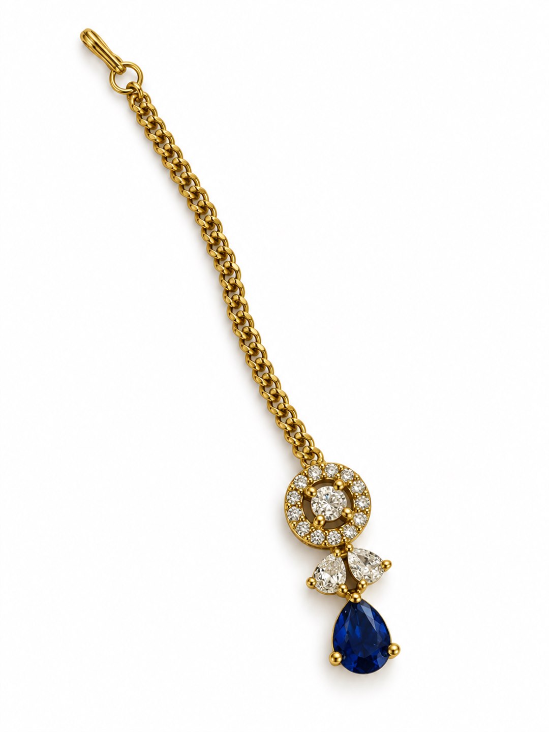 South Indian Gold Plated Blue AD Maang Tikka for Women
