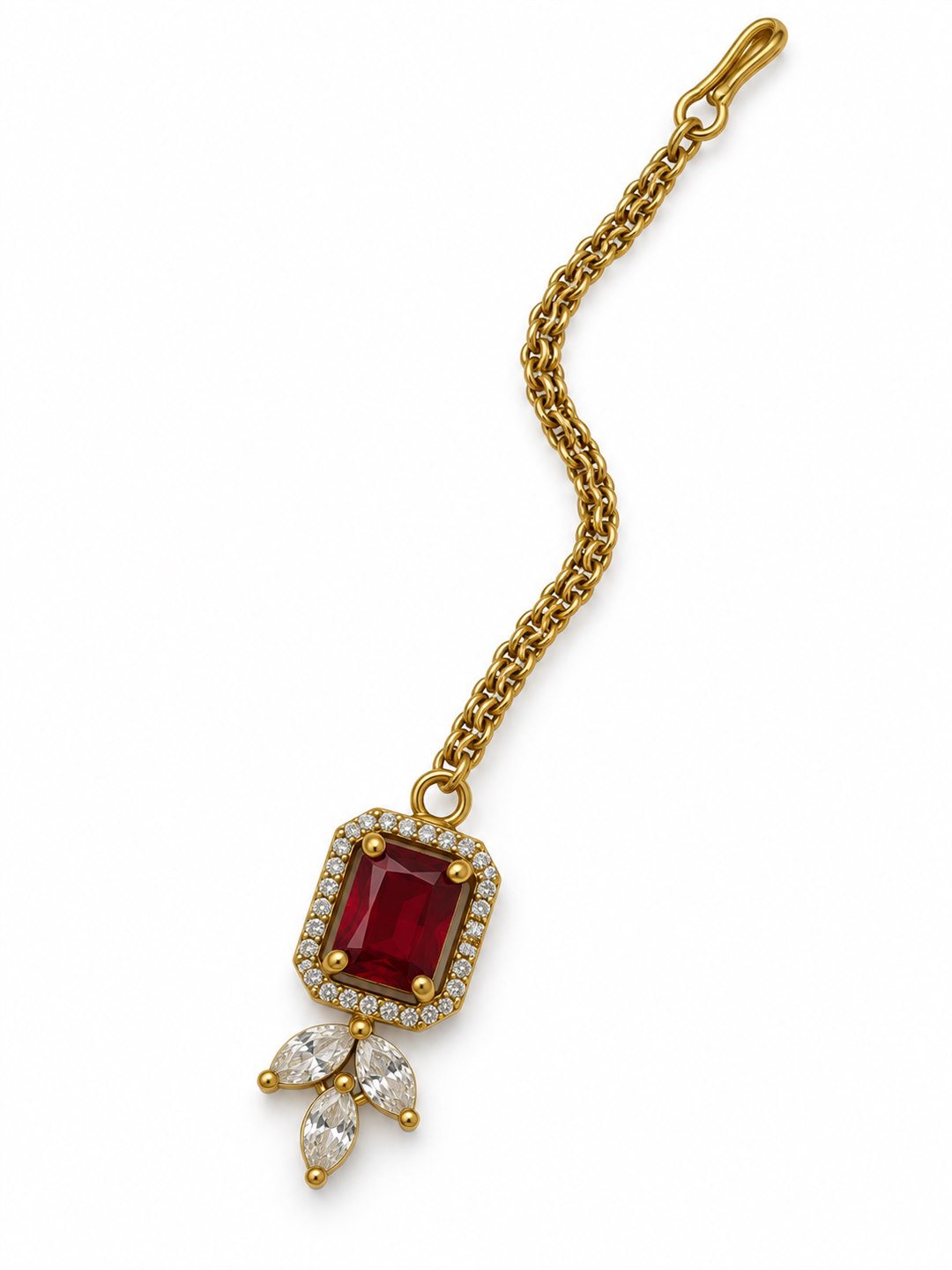 South Indian Gold Plated Red AD Maang Tikka for Women