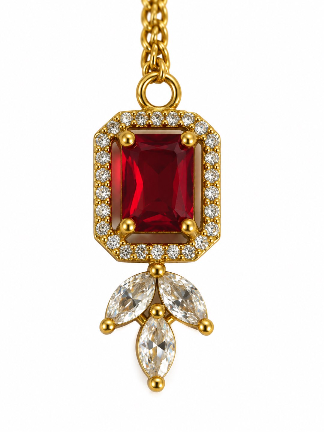 South Indian Gold Plated Red AD Maang Tikka for Women