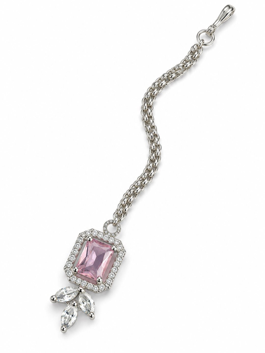 Silver Plated Pink AD Maang Tikka for Women