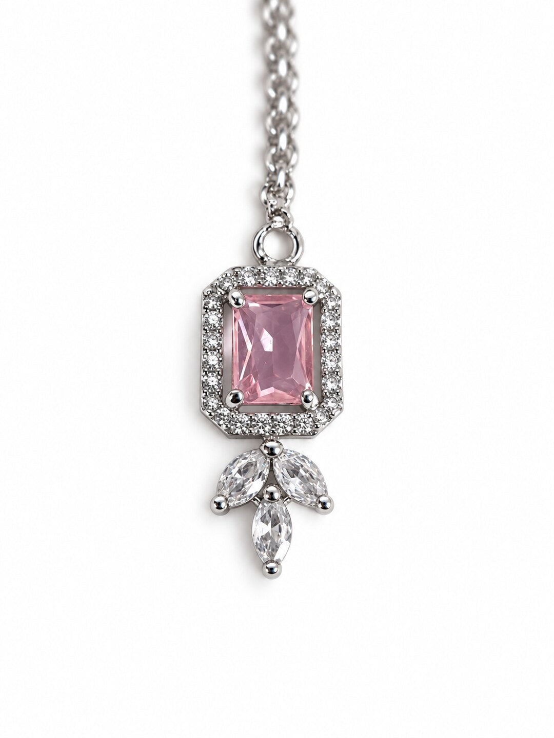 Silver Plated Pink AD Maang Tikka for Women