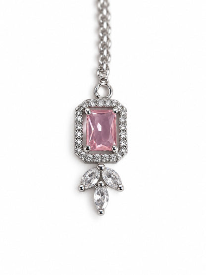 Silver Plated Pink AD Maang Tikka for Women
