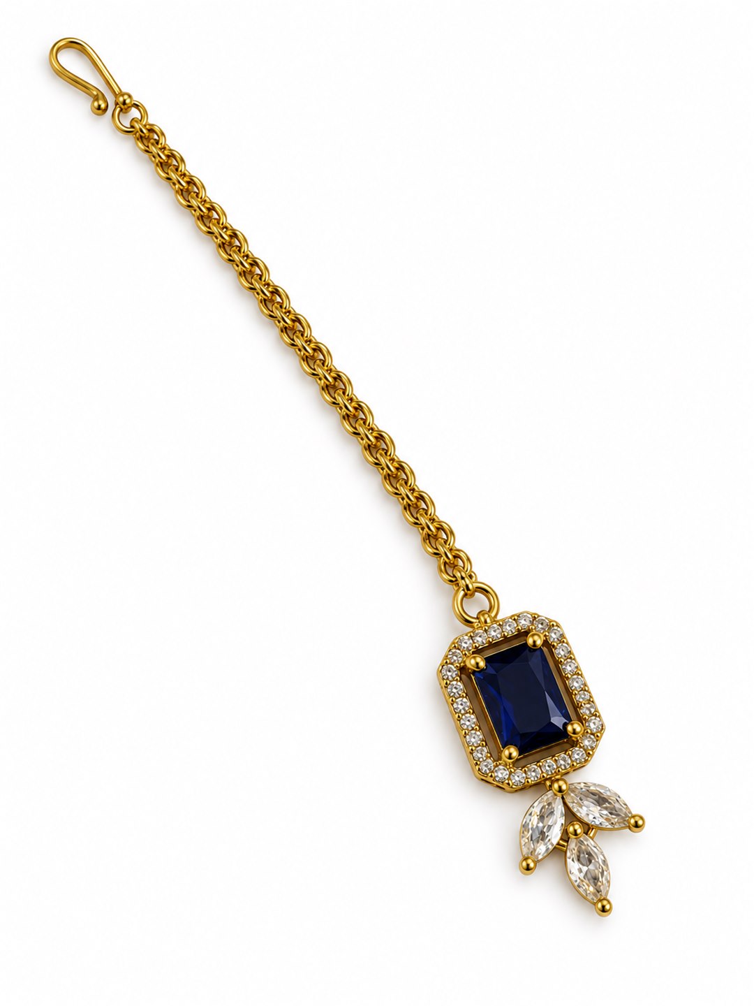 South Indian Gold Plated Blue AD Maang Tikka for Women