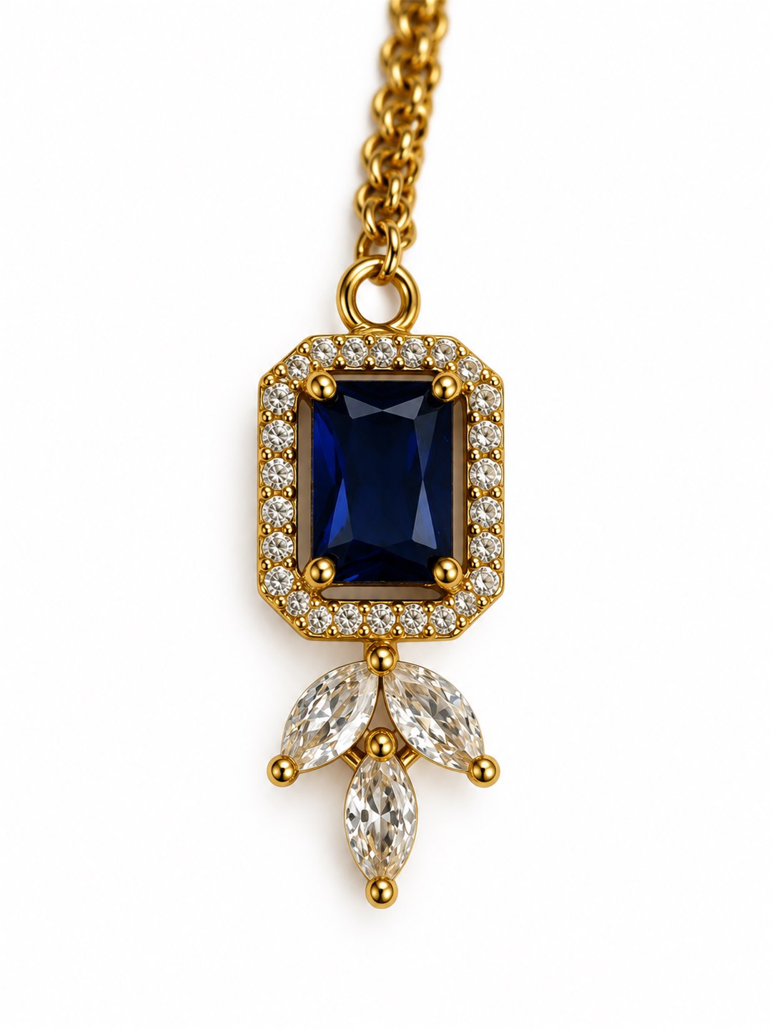 South Indian Gold Plated Blue AD Maang Tikka for Women