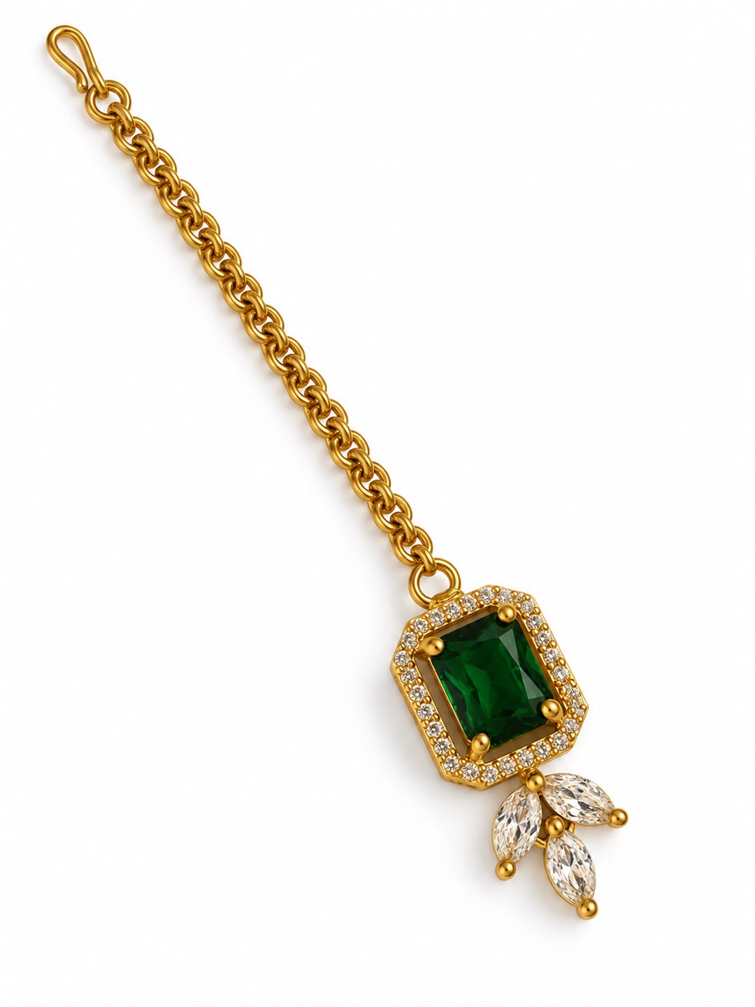 South Indian Gold Plated Green AD Maang Tikka for Women