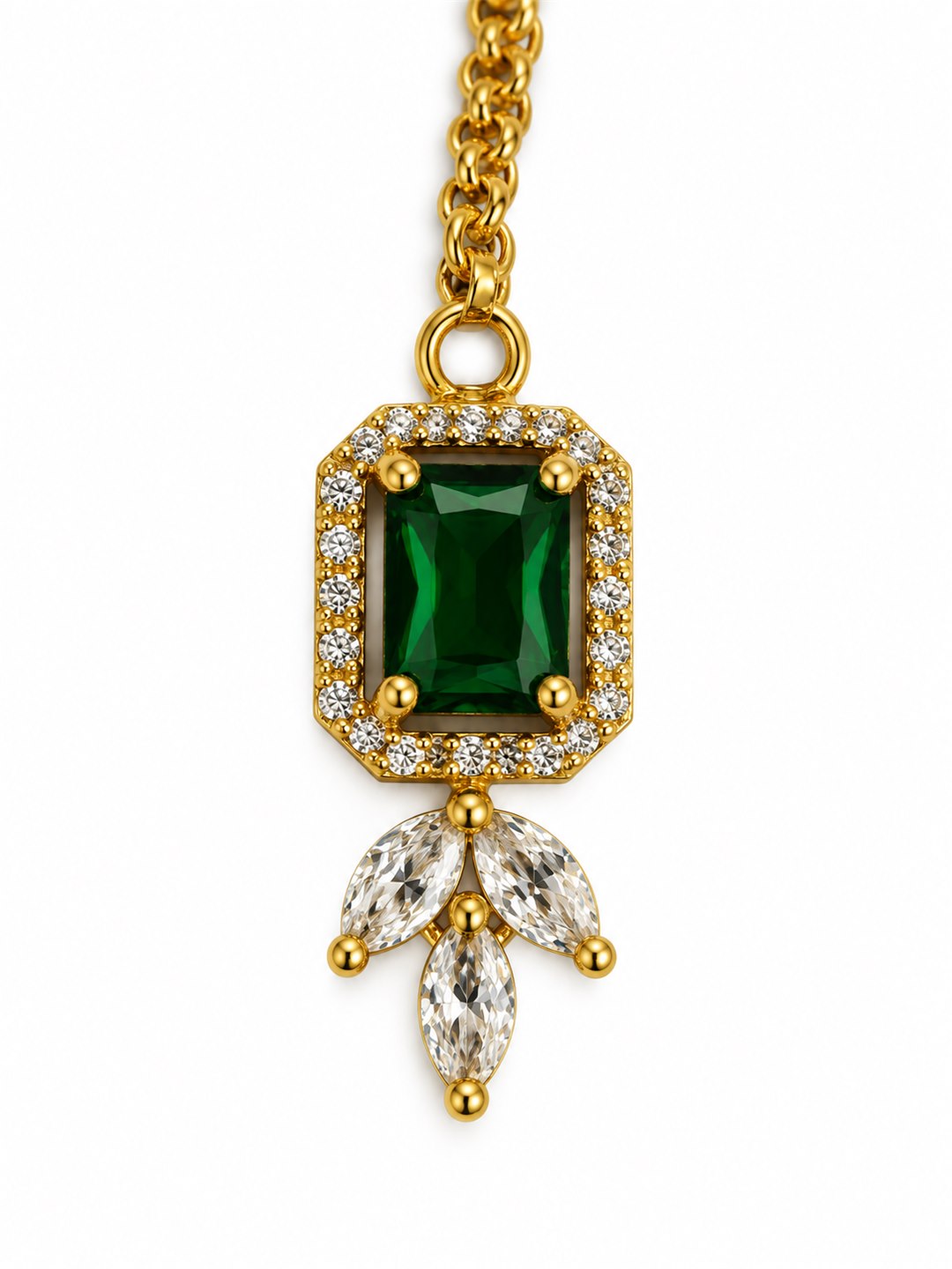 South Indian Gold Plated Green AD Maang Tikka for Women