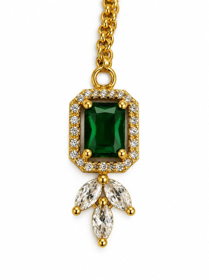South Indian Gold Plated Green AD Maang Tikka for Women