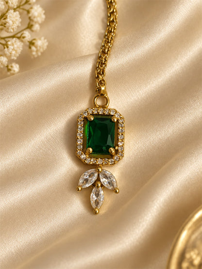 South Indian Gold Plated Green AD Maang Tikka for Women