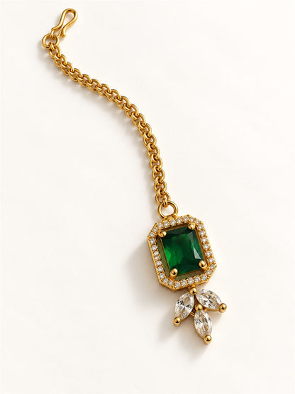 South Indian Gold Plated Green AD Maang Tikka for Women