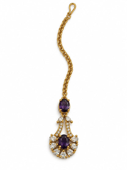 South Indian Gold Plated Purple AD Maang Tikka for Women