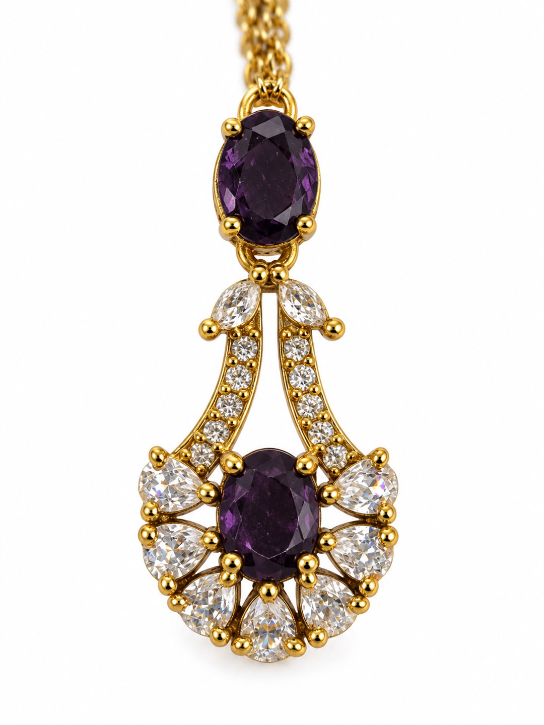South Indian Gold Plated Purple AD Maang Tikka for Women