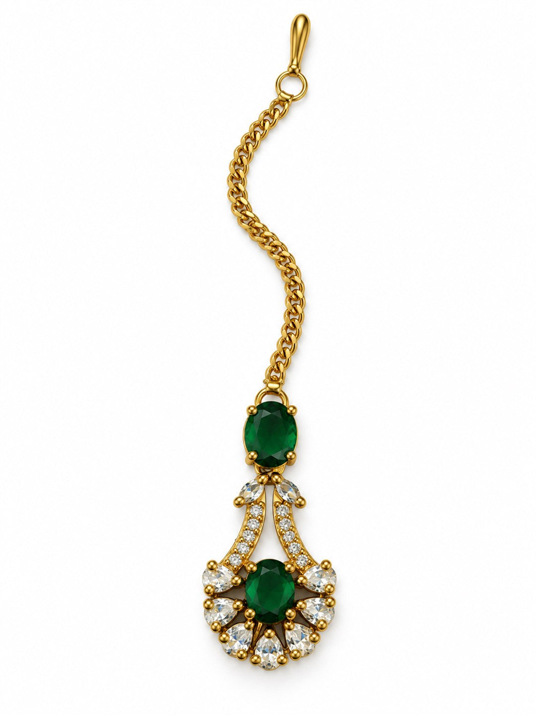 South Indian Gold Plated Green AD Maang Tikka for Women