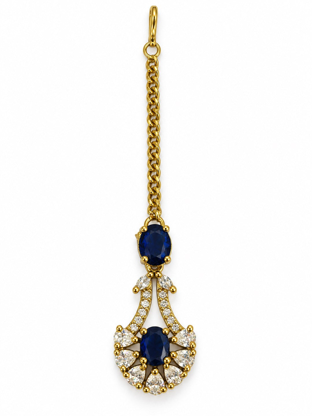 South Indian Gold Plated Blue AD Maang Tikka for Women