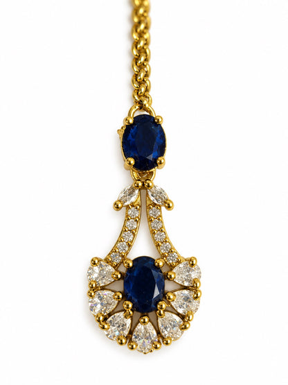 South Indian Gold Plated Blue AD Maang Tikka for Women
