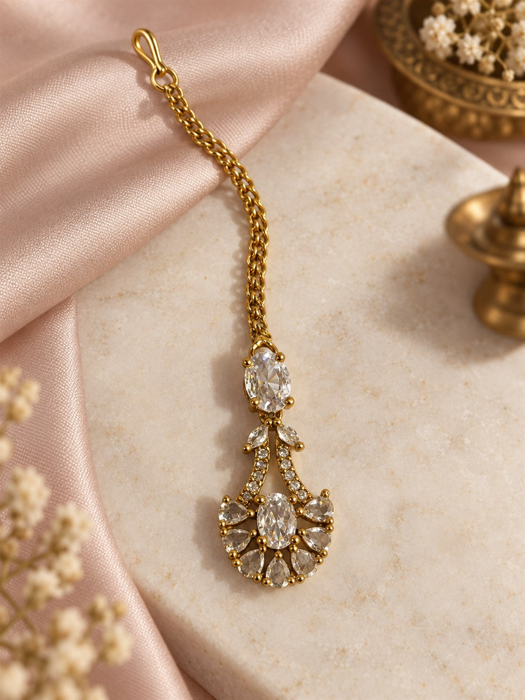 South Indian Gold Plated AD Maang Tikka for Women
