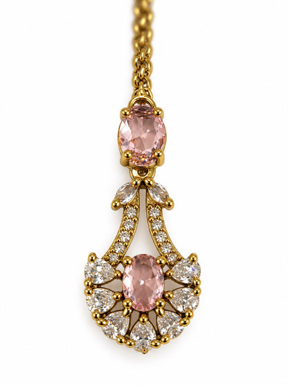 South Indian Gold Plated Pink AD Maang Tikka for Women