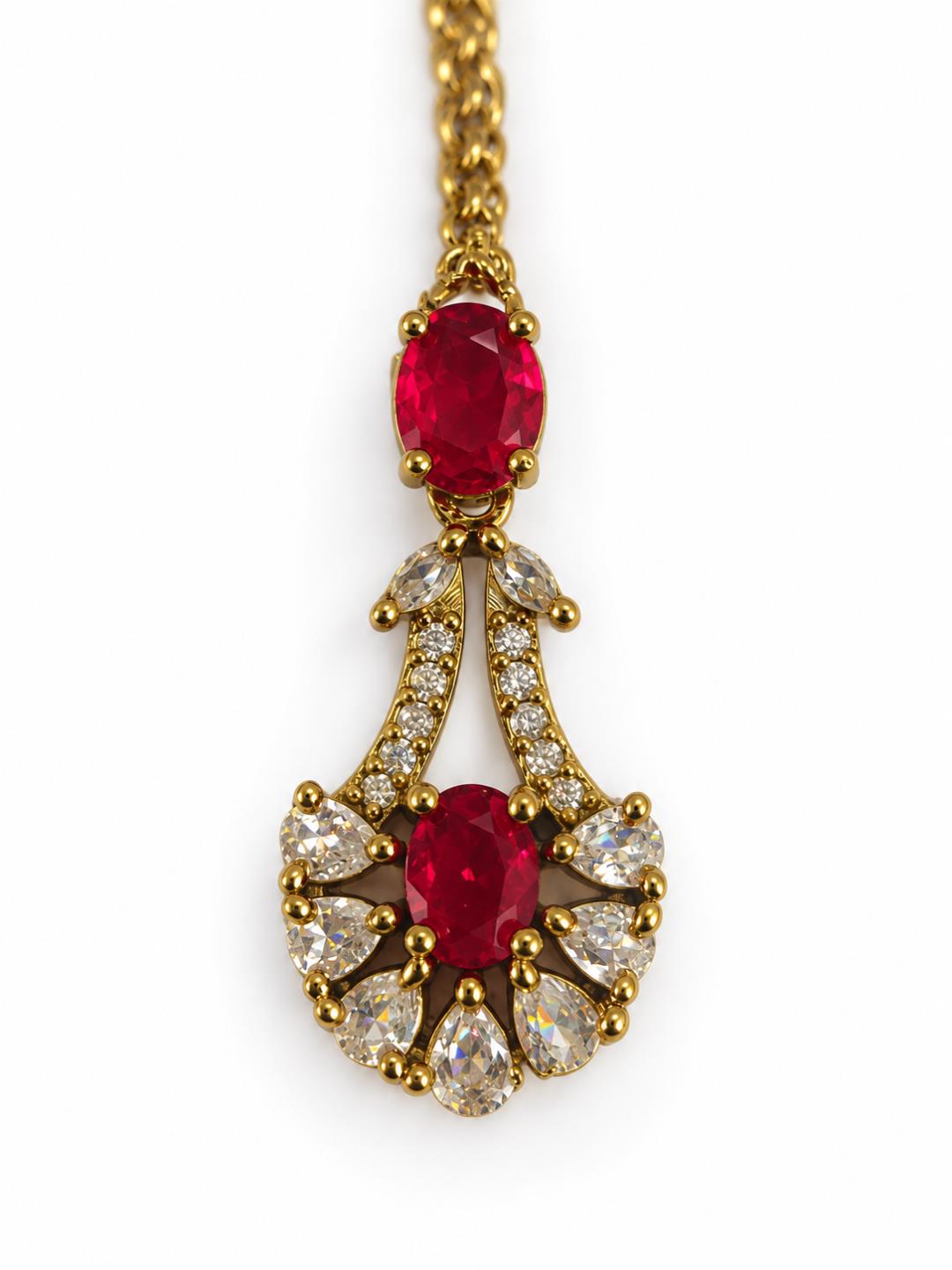 South Indian Gold Plated Red AD Maang Tikka for Women
