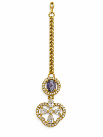 South Indian Gold Plated Purple AD Maang Tikka for Women
