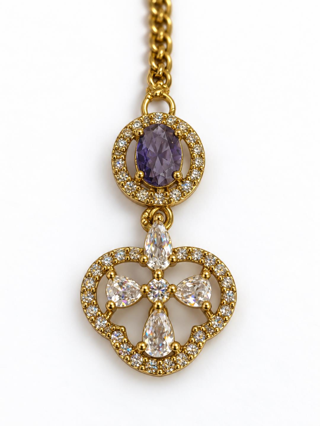 South Indian Gold Plated Purple AD Maang Tikka for Women