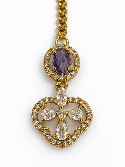 South Indian Gold Plated Purple AD Maang Tikka for Women