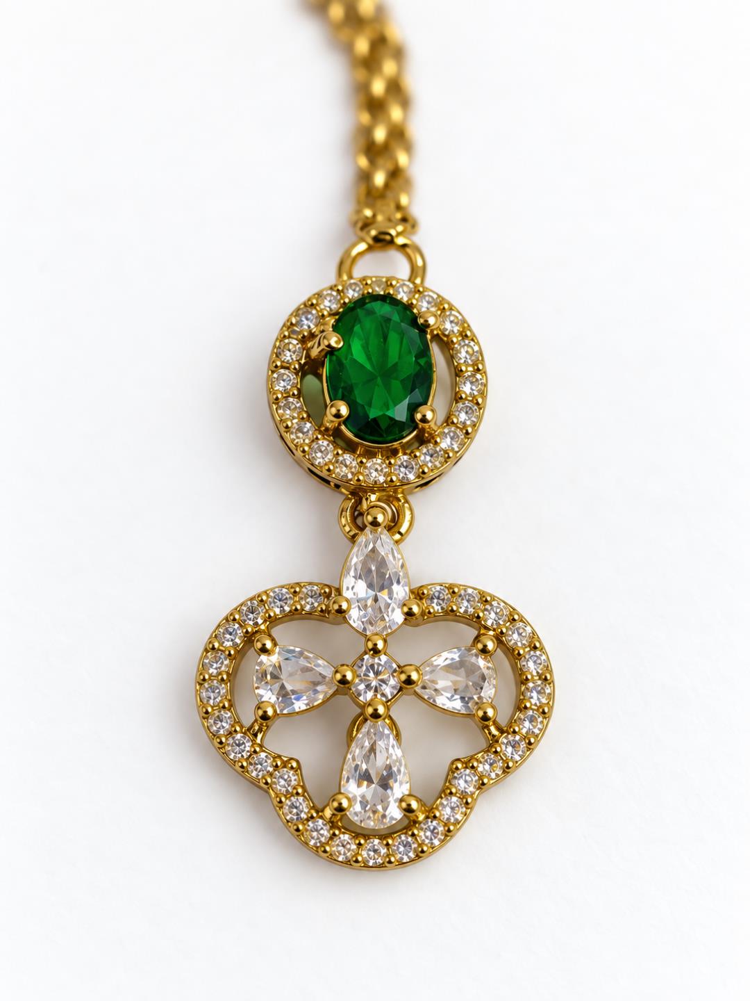 South Indian Gold Plated Green AD Maang Tikka for Women