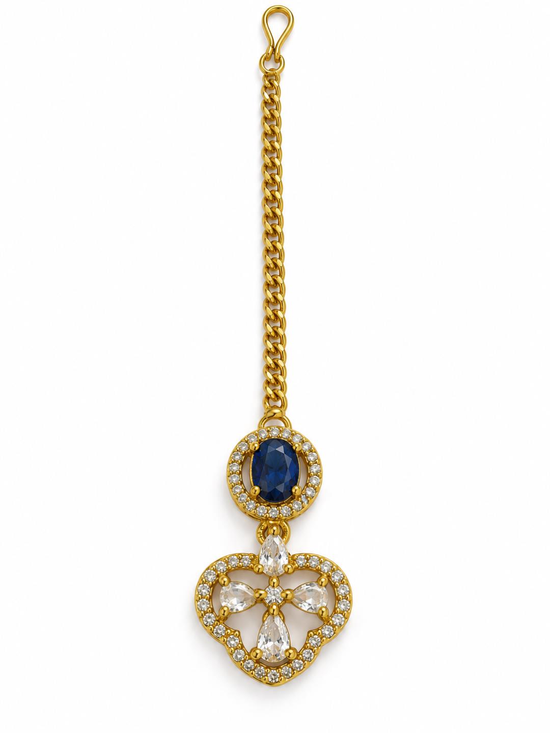 South Indian Gold Plated Blue AD Maang Tikka for Women