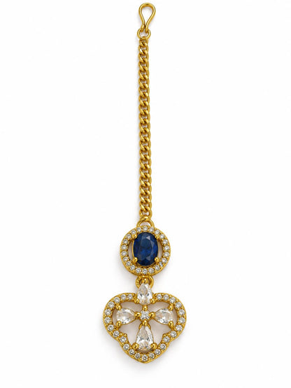 South Indian Gold Plated Blue AD Maang Tikka for Women