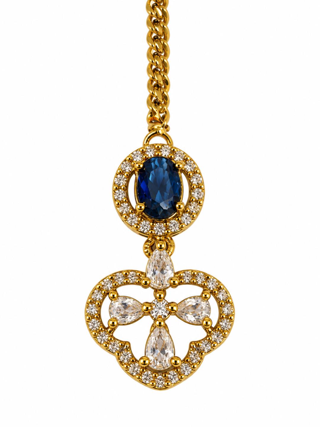 South Indian Gold Plated Blue AD Maang Tikka for Women
