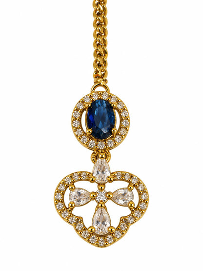 South Indian Gold Plated Blue AD Maang Tikka for Women