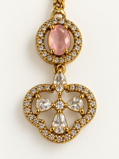 South Indian Gold Plated Pink AD Maang Tikka for Women