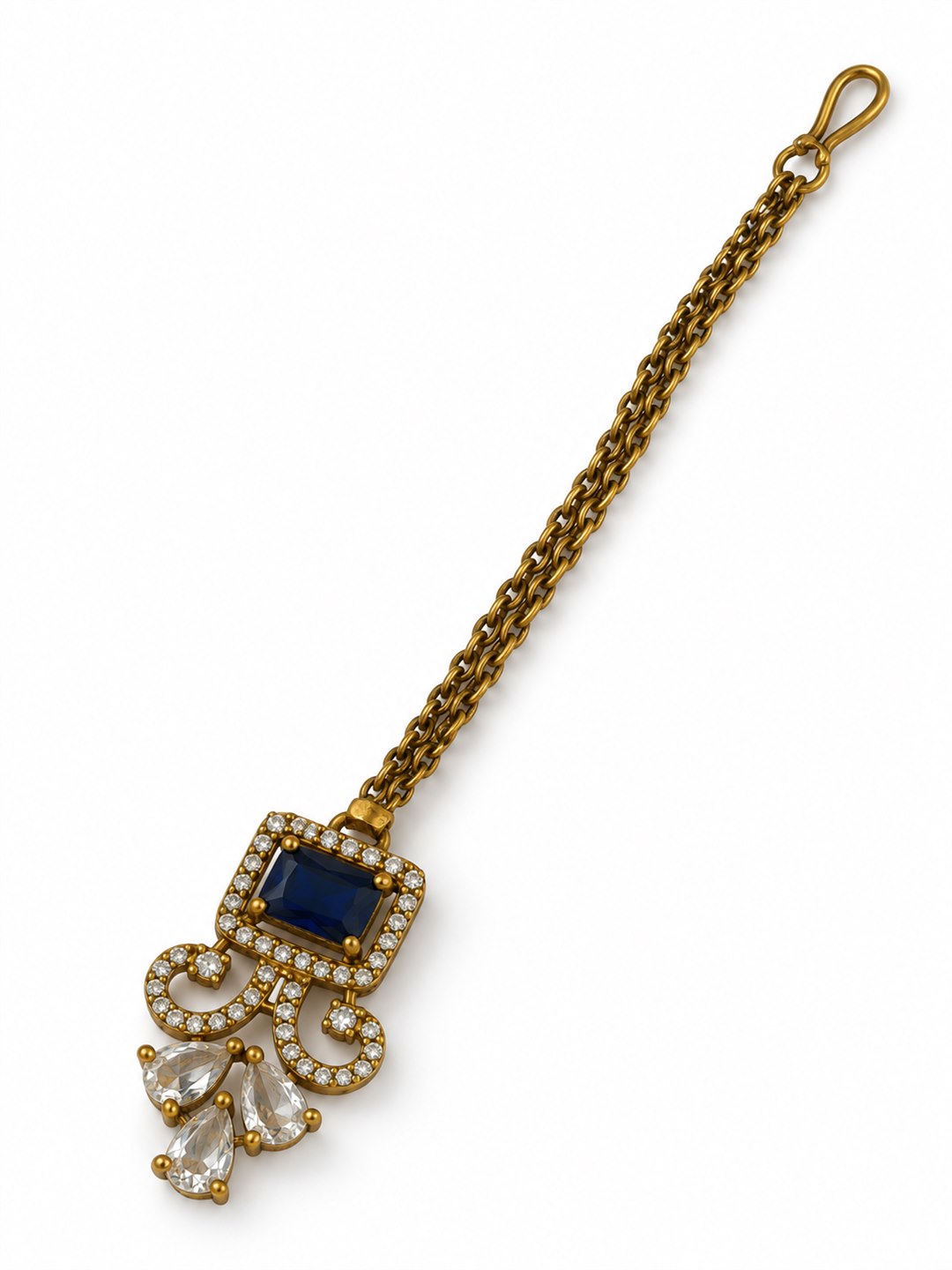 Antique Gold Plated Blue Maang Tikka for Women