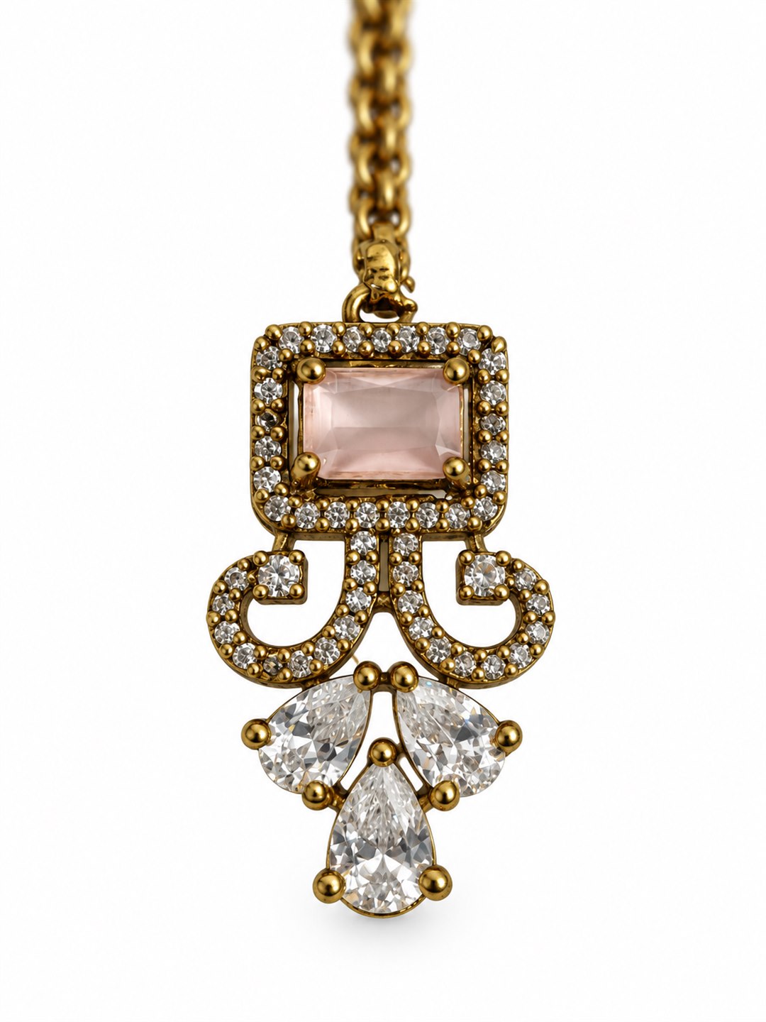 Antique Gold Plated Pink Maang Tikka for Women