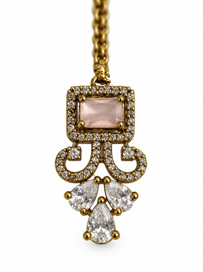 Antique Gold Plated Pink Maang Tikka for Women