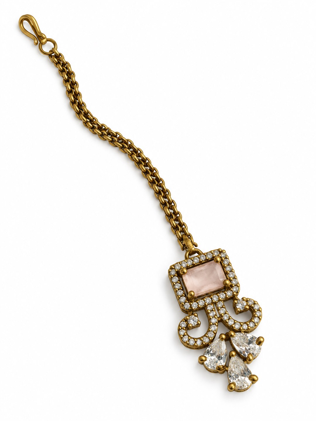 Antique Gold Plated Pink Maang Tikka for Women